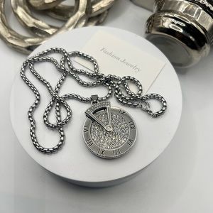 Stainless Steel and Cubic Zirconia Sundial‎ Necklace NEW